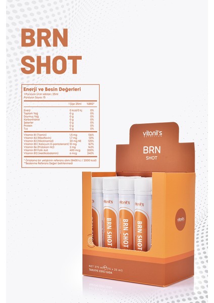 Brn Shot (B Vitaminleri, Magnezyum, Çinko, Resveratrol, Ginko Ekstresi, Üzüm Çekirdeği) 15X25ML fırsatları