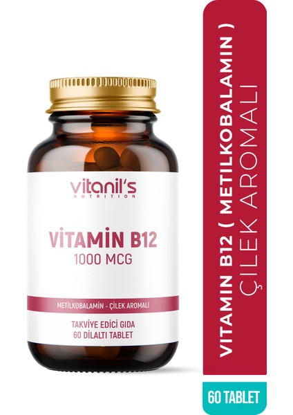 Vitamin B12 Chewable Çilek Aromalı (Metilkobalamin) 60 Tablet - 1000 Mcg