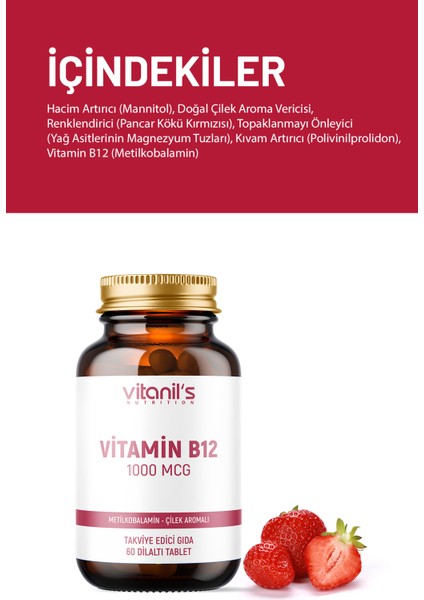 Vitamin B12 Chewable Çilek Aromalı (Metilkobalamin) 60 Tablet - 1000 Mcg fiyatları