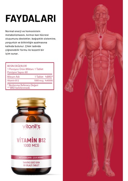 Vitamin B12 Chewable Çilek Aromalı (Metilkobalamin) 60 Tablet - 1000 Mcg modelleri