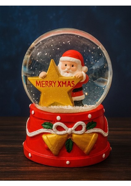 2026 Yeni Yıl Temalı LED Işıklı Yıldızlı Noel Baba Kar Küresi 9 cm Orta Boy Yeni Yıl Süsü - 48