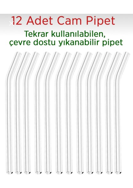 Şeffaf Cam Pipet 12'li Cam Eğimli Pipet (Isıya Dayanıklı)