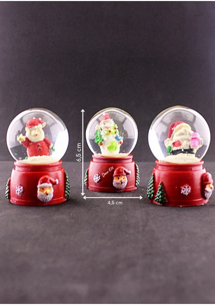 3 Adet Yılbaşı Noel Baba ve Kardan Adam Temalı Mini Boy Işıklı Kar Küresi 6,5 cm A