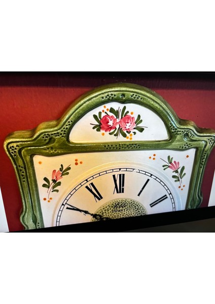 Antika Batı Almanya El Boyama Porselen Duvar Saati - 32 cm x 24 cm Ölçülerinde