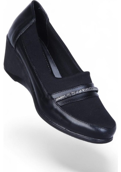 Vollex Vl2 Siyah 7cm Kadın Dolgu Topuklu Ayakkabı