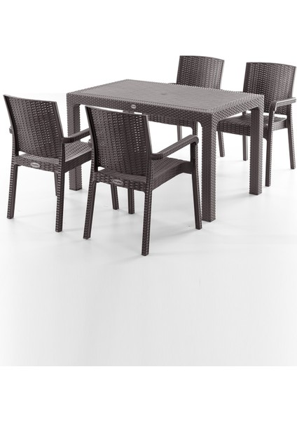 King 4 Kişilik Rattan Masa Sandalye Takımı Kahve