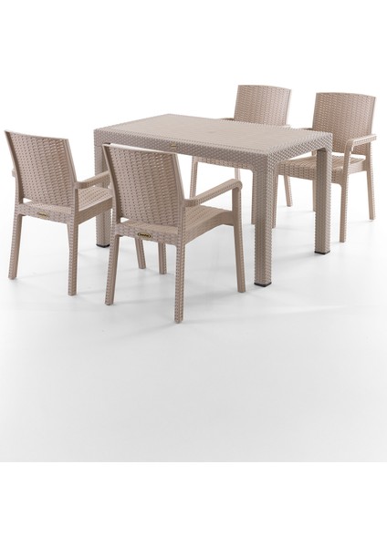 King 4 Kişilik Rattan Masa Sandalye Takımı Cappuccino