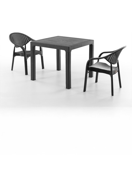 Bamboo 2 Kişilik Rattan Masa Sandalye Takımı Siyah
