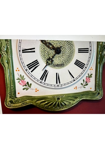 Antika Batı Almanya El Boyama Porselen Duvar Saati - 32 cm x 24 cm Ölçülerinde