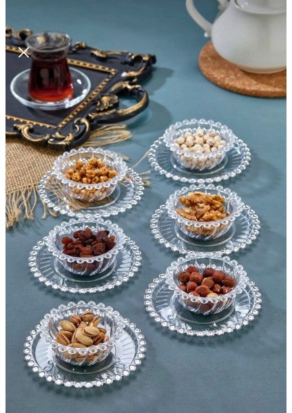 Akrilik 12 Parça Boncuk Kahvaltılık Seti Çerezlik Şekerlik Sosluk Reçellik Seti Çay Bardağı Altığ fiyatları