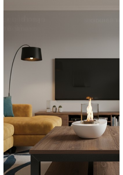 Meta Beyaz Biyoetanol Masaüstü Şömine -1 Lt Yakıt Hediyeli