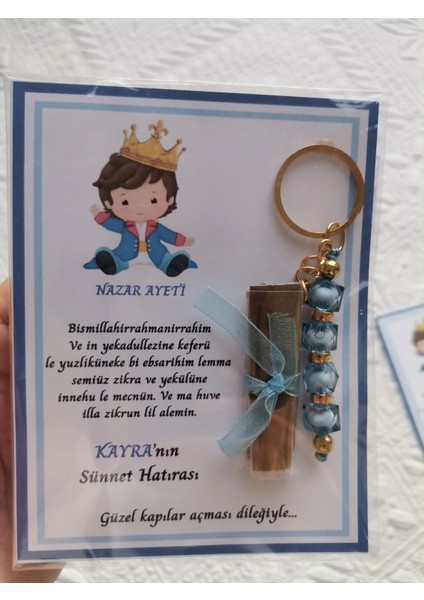 32 Adet Kişiye Özel Nazar Ayeti Sünnet Hatırası Mavi Anahtarlık ve Kına Dağıtmalık Hediyelik