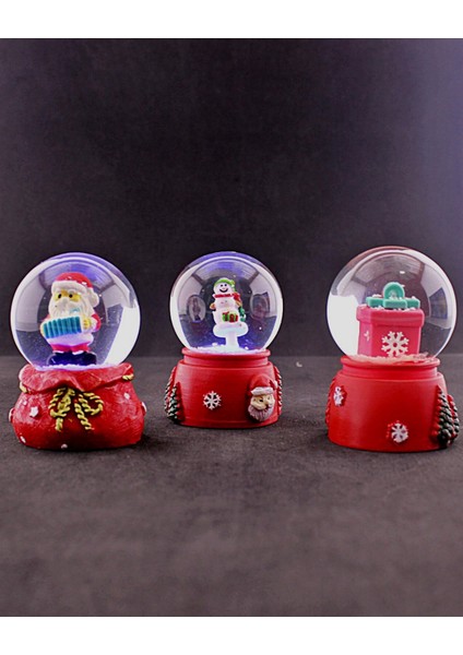 3 Adet Yılbaşı 2023 Noel Hediyesi Temalı Mini Boy Işıklı Kar Küresi 6,5 cm - 36