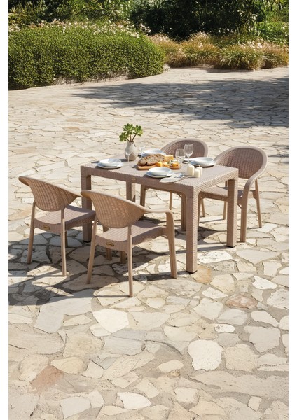 Bamboo 4 Kişilik Rattan Masa Sandalye Takımı Cappuccino