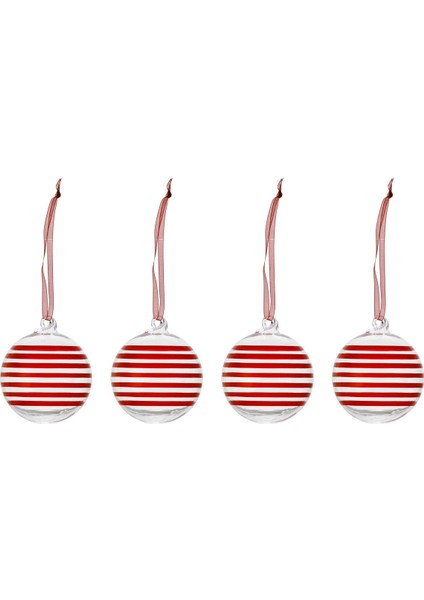 Ağaç Süsü, Cam-Kırmızı, 6 Cm, 4 Adet