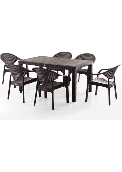 Bamboo 6 Kişilik Rattan Masa Sandalye Takımı Kahve