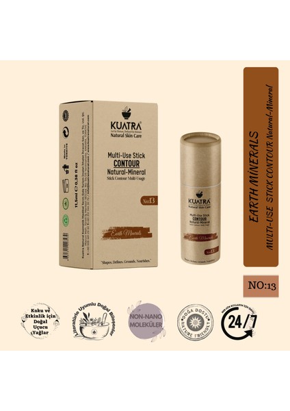Stick Kontür, Earth Minerals Doğal, Mineral, Antioksidan, Nemlendirici Formül, Plastiksiz Ambalaj