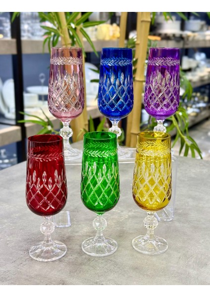 Crystal Renkli Kesme Desenli Cam Kadeh Seti 6’lı 180 cc – 40149180