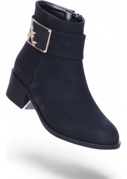 S14 Nubuk Siyah 5cm Kadın Topuklu Bot