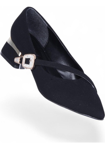 S10 Siyah Saten 3cm Kadın Topuklu Ayakkabı