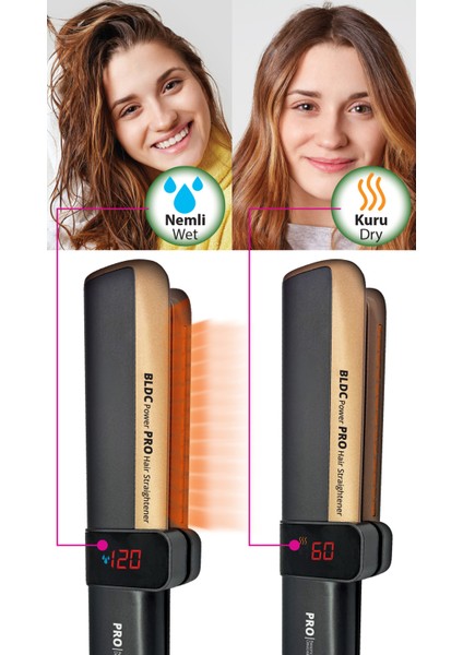 Nemli ve Kuru Fonksiyonlu Dijital Göstergeli Saç Düzleştirici ve Fön Cihazı