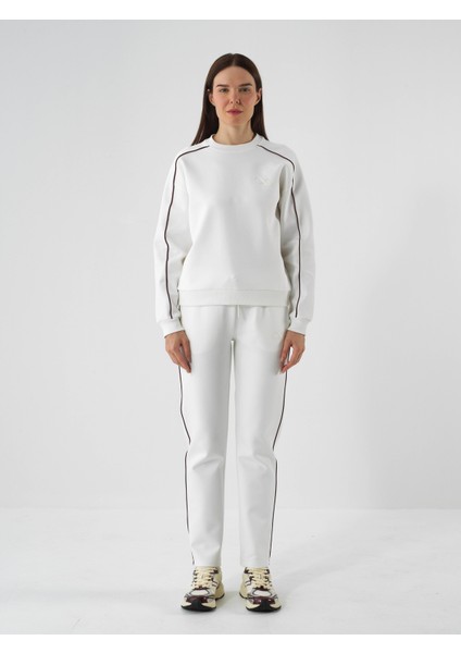 Kadın Ekru Pamuk Dokulu Oversize Sweatshirt