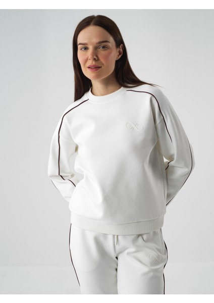 Kadın Ekru Pamuk Dokulu Oversize Sweatshirt fiyatları