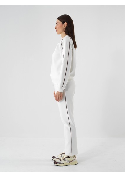 Kadın Ekru Pamuk Dokulu Oversize Sweatshirt modelleri