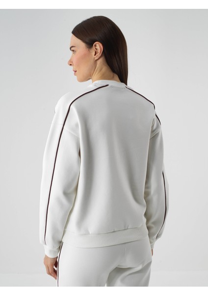 Kadın Ekru Pamuk Dokulu Oversize Sweatshirt fırsatları