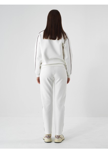 Kadın Ekru Pamuk Dokulu Oversize Sweatshirt indirimleri