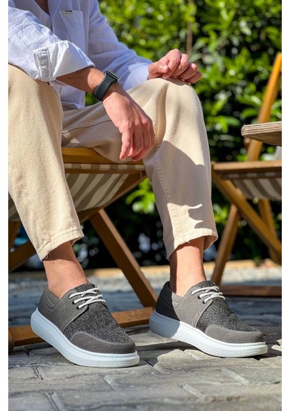 ZRN-042 Premium Bağcıklı Gri Casual Günlük Erkek Ayakkabı