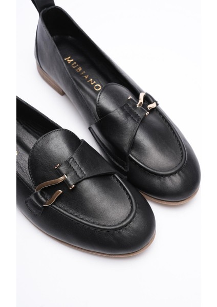 Kadın Hakiki Deri Babet Gold Aksesuarlı Siyah Demira fiyatları