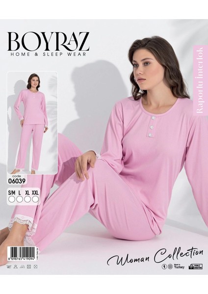 Boyraz 06039 Kadın Interlok Kumaş Uzun Kol Pijama Takımı