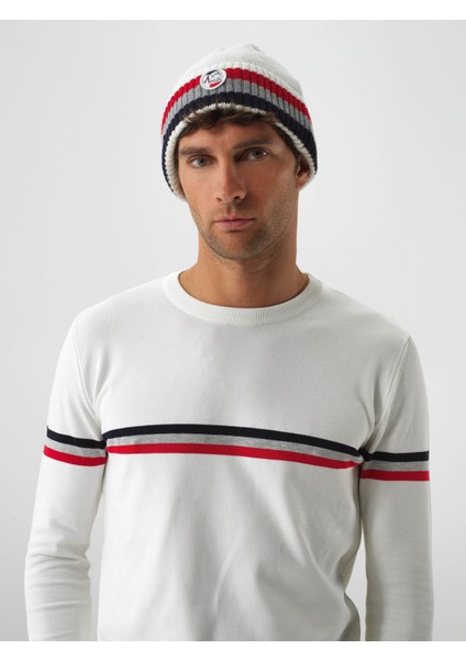 Erkek Ekru Doğal Yün Dokulu Standart Fit Bere