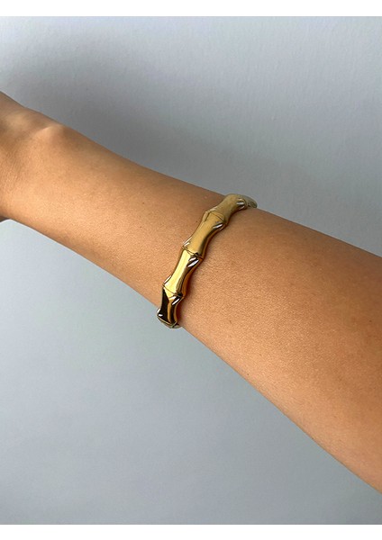 Çelik Kadın Gold Kelepçe Bileklik