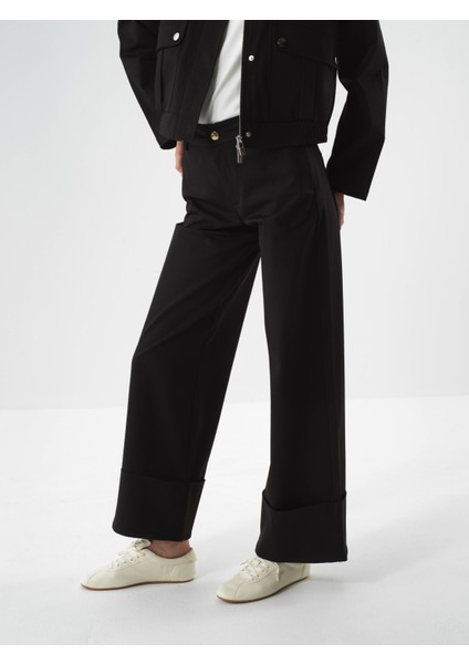 Kadın Siyah Pamuk Dokulu Oversize Pantolon fiyatları