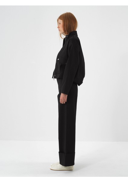Kadın Siyah Pamuk Dokulu Oversize Pantolon modelleri