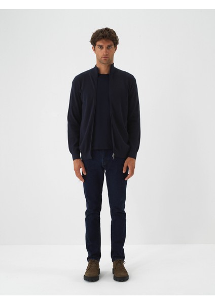 Erkek Lacivert Pamuk Dokulu Regular Fit Hırka