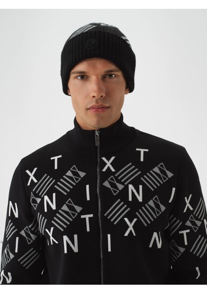 Erkek Siyah Doğal Yün Dokulu Standart Fit Bere