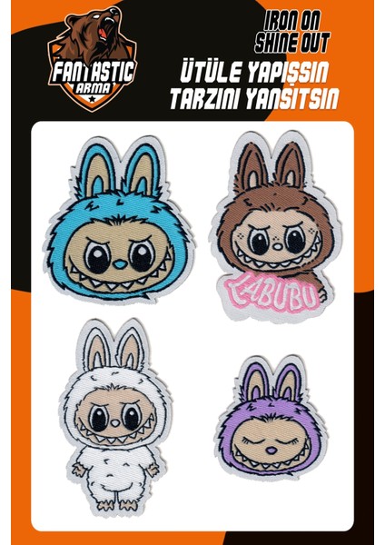 Fantastıc Arma Ütü ile Yapışan Dokuma Arma, Labubu Karakter Arma Seti – 4’lü Patch Yama (Kıyafet & Çanta Süsleme)