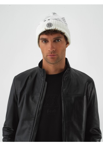 Erkek Ekru Doğal Yün Dokulu Standart Fit Bere