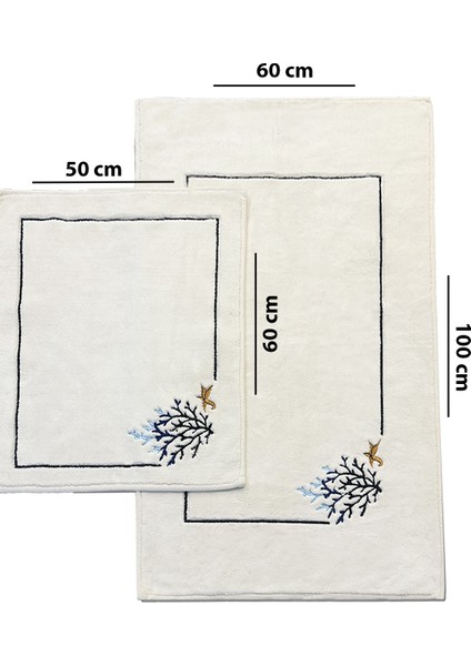 Sea Weed Ekru 2li Nakışlı Pamuklu Banyo Paspası, Kaymaz Tabanlı modelleri