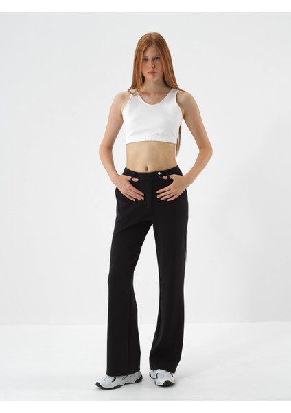 Kadın Ekru Pamuk Dokulu Regular Fit Crop