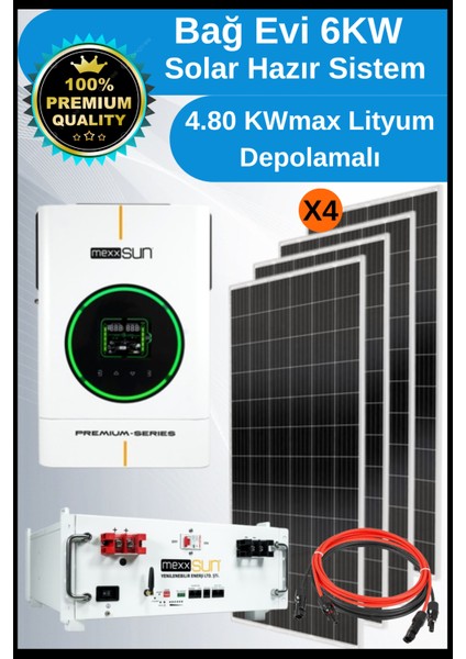 Bağ Evi Premium Lityum Bataryalı Solar Hazır Paket Sistem 6kwp