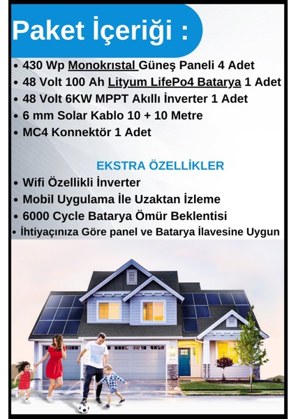 Bağ Evi Premium Lityum Bataryalı Solar Hazır Paket Sistem 6kwp fiyatları