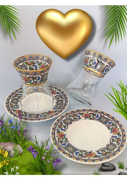 Altın Desenli Porselen Set, 2 Tabak ve Bardak, Şık ve Zarif Tasarım, 2 Kişilik fiyatları