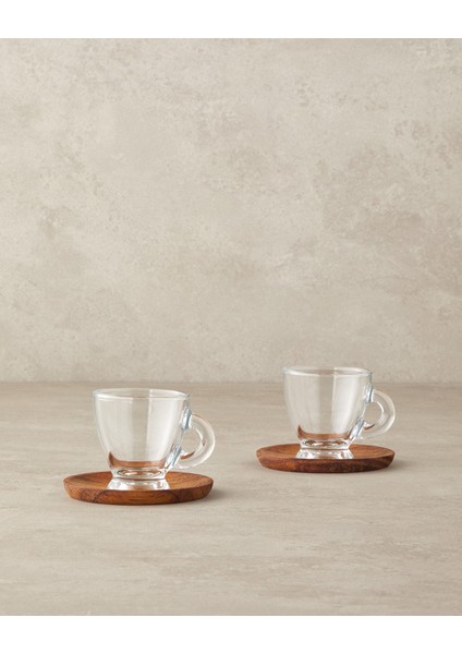 Bordo Ahşap Tabaklı 4'lü Kahve Fincan Takımı, 2 Kişilik, Şık ve Kullanışlı Set