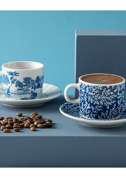 Lacivert 2'li Porselen Kahve Fincanı Takımı, 80 Ml, Şık ve Zarif Tasarım