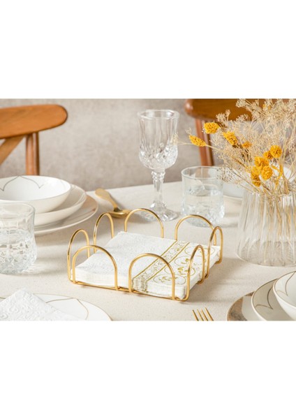 Şık Metal Peçetelik 18X18 Cm, Gold Renkli, Modern Tasarım