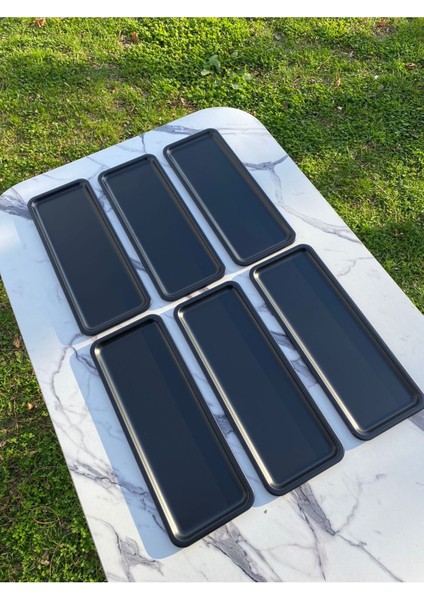 6'lı Siyah Metal Dekoratif Sunum Tepsisi, Mum, Çay, Kahve ve Pasta Servisi